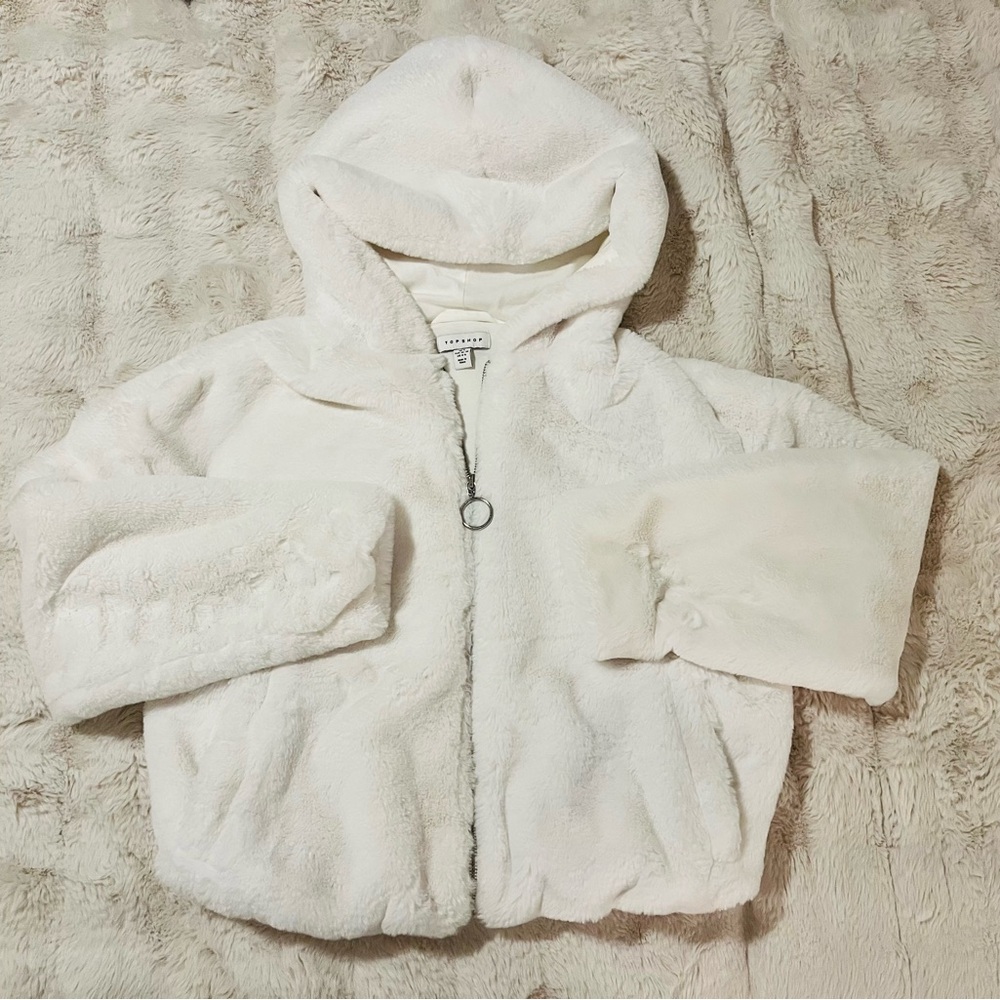Topshop White Faux Fur Hooded Jacket